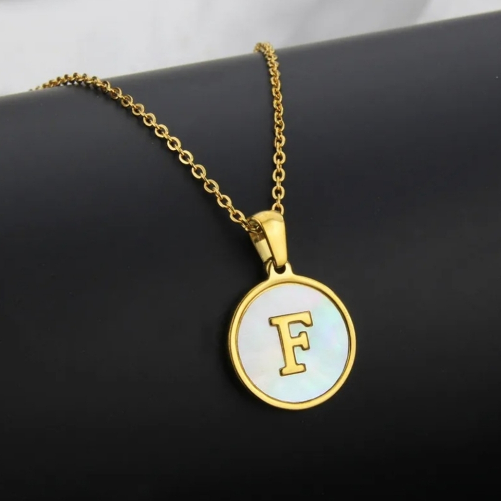 Initial Neckace - Inlay Shell and 18K Plated Gold Pendant Necklace Letter F